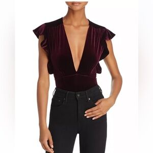 Misa Los Angeles Velvet V-neck Silver Bodysuit Medium
